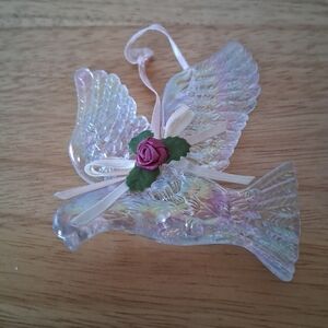 Iridescent Dove Ornament with Rose Accent